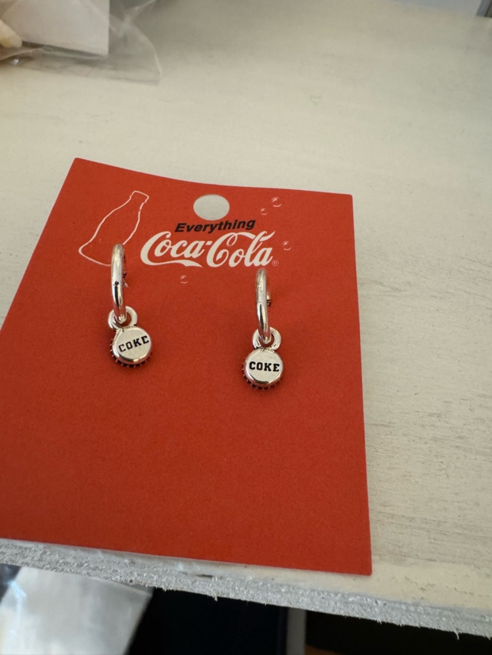 Coca Cola Silver Hoop Earrings with Red Backing